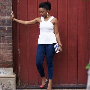 ANTHROPOLOGIE Basket Tank Ivory Peach {I11}